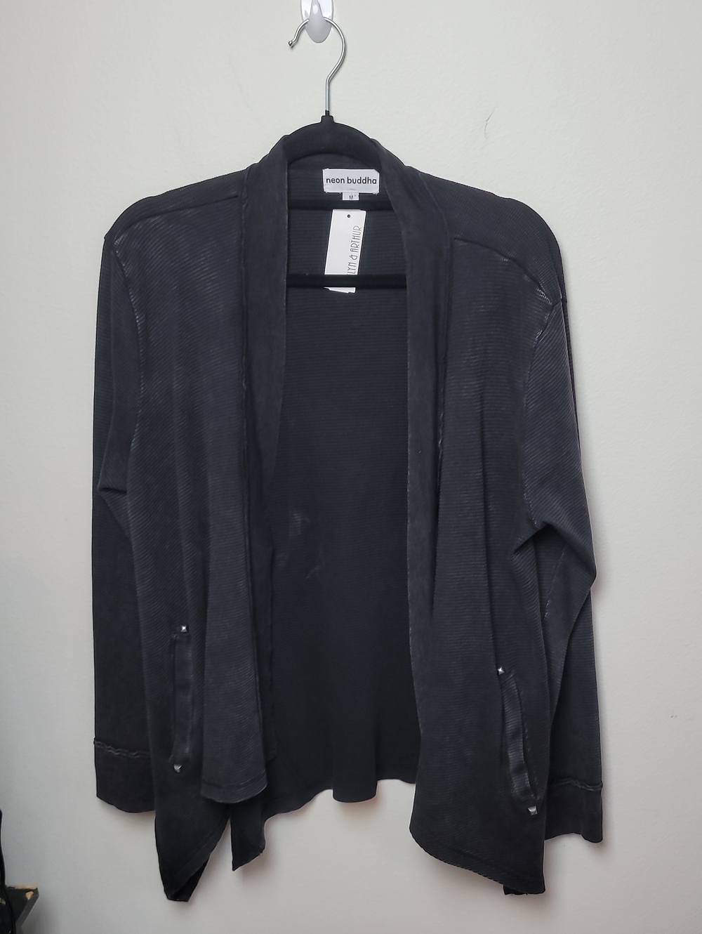 Neon Buddha In The Moment Cardigan Sweater Distressed Black
